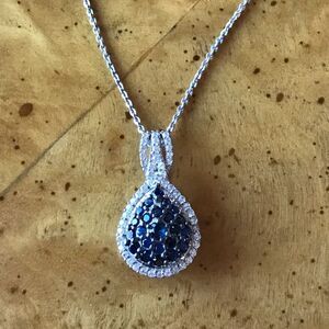 Natural Blue Sapphire Sterling Silver Teardrop Necklace